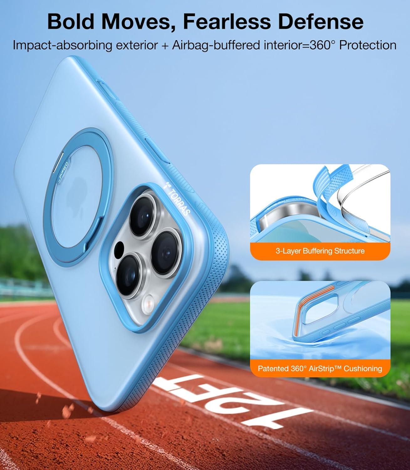 imageTORRAS 360 Magnetic Stand for iPhone 16 Pro Max Case Fit for MagSafe MilitaryGrade Protection Translucent Slim Case for iPhone 16 Pro Max Obsidian Black Ostand O3 Fitness SeriesCoastal Blue