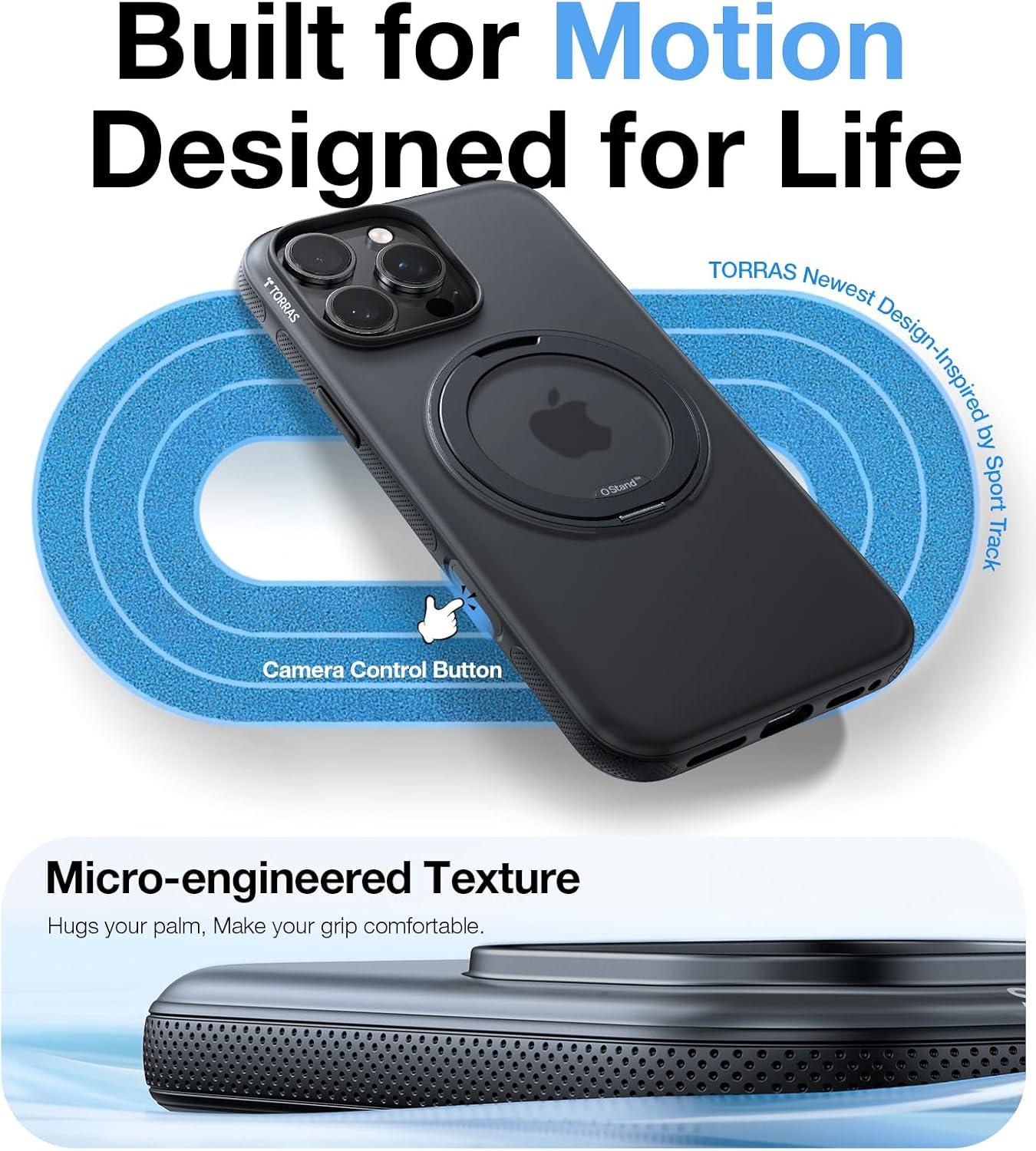 imageTORRAS 360 Magnetic Stand for iPhone 16 Pro Max Case Fit for MagSafe MilitaryGrade Protection Translucent Slim Case for iPhone 16 Pro Max Obsidian Black Ostand O3 Fitness SeriesObsidian Black