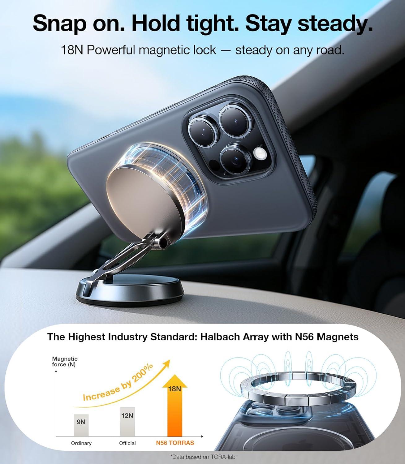 imageTORRAS 360 Magnetic Stand for iPhone 16 Pro Max Case Fit for MagSafe MilitaryGrade Protection Translucent Slim Case for iPhone 16 Pro Max Obsidian Black Ostand O3 Fitness SeriesObsidian Black