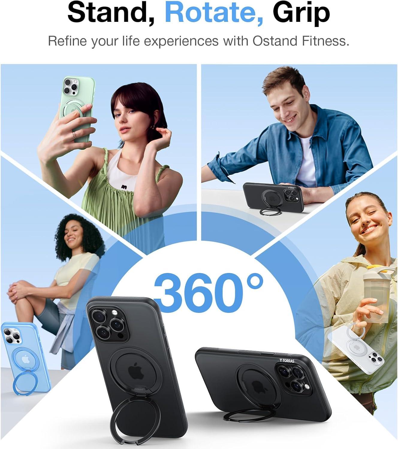 imageTORRAS 360 Magnetic Stand for iPhone 16 Pro Max Case Fit for MagSafe MilitaryGrade Protection Translucent Slim Case for iPhone 16 Pro Max Obsidian Black Ostand O3 Fitness SeriesCObsidian Black