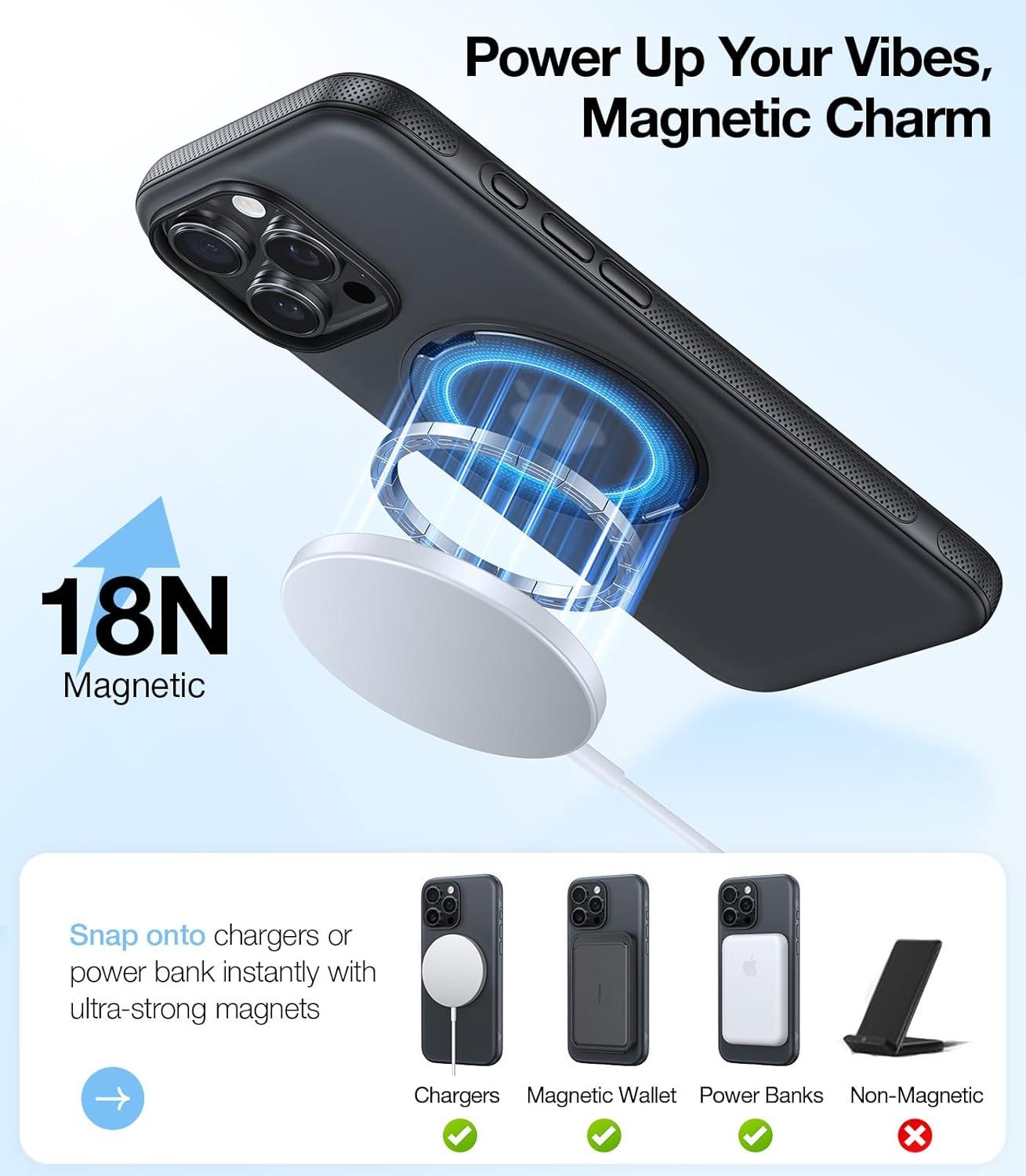 imageTORRAS 360 Magnetic Stand for iPhone 16 Pro Max Case Fit for MagSafe MilitaryGrade Protection Translucent Slim Case for iPhone 16 Pro Max Obsidian Black Ostand O3 Fitness SeriesCObsidian Black