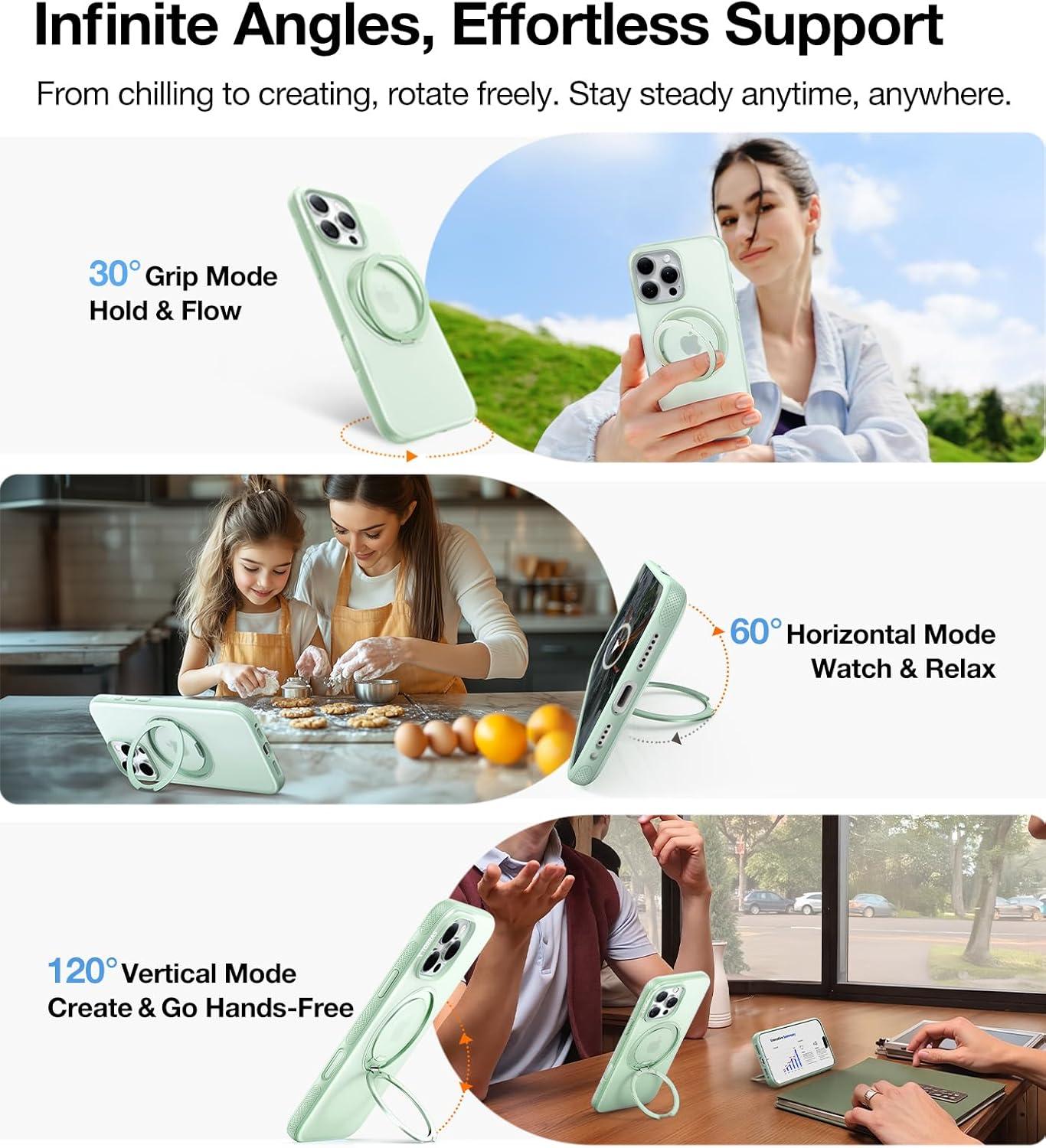 imageTORRAS 360 Magnetic Stand for iPhone 16 Pro Max Case Fit for MagSafe MilitaryGrade Protection Translucent Slim Case for iPhone 16 Pro Max Obsidian Black Ostand O3 Fitness SeriesMint Green