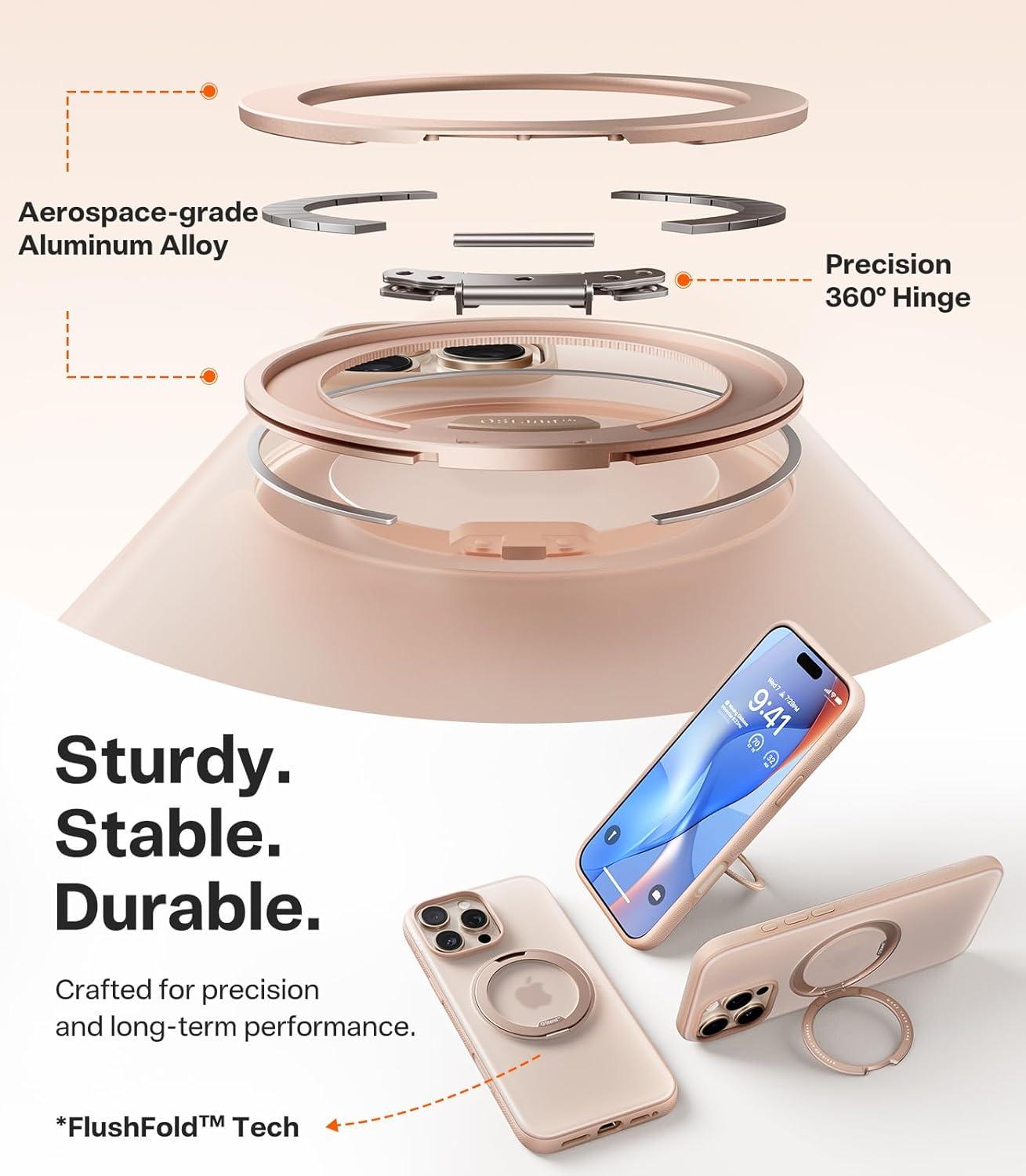 imageTORRAS 360 Magnetic Stand for iPhone 16 Pro Max Case Fit for MagSafe MilitaryGrade Protection Translucent Slim Case for iPhone 16 Pro Max Obsidian Black Ostand O3 Fitness SeriesDesert Titanium