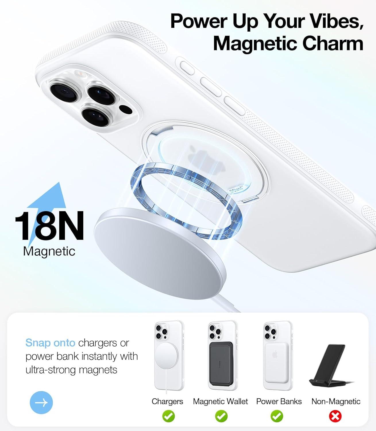 imageTORRAS 360 Magnetic Stand for iPhone 16 Pro Max Case Fit for MagSafe MilitaryGrade Protection Translucent Slim Case for iPhone 16 Pro Max Obsidian Black Ostand O3 Fitness SeriesGlacier White