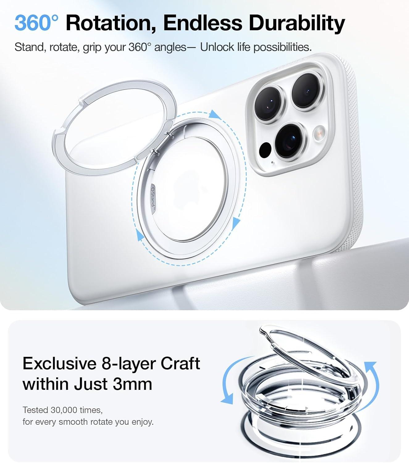 imageTORRAS 360 Magnetic Stand for iPhone 16 Pro Max Case Fit for MagSafe MilitaryGrade Protection Translucent Slim Case for iPhone 16 Pro Max Obsidian Black Ostand O3 Fitness SeriesGlacier White