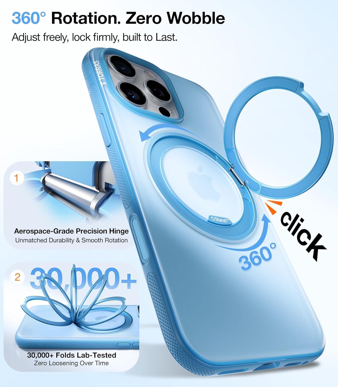 imageTORRAS 360 Magnetic Stand for iPhone 16 Pro Max Case Fit for MagSafe MilitaryGrade Protection Translucent Slim Case for iPhone 16 Pro Max Obsidian Black Ostand O3 Fitness SeriesCoastal Blue