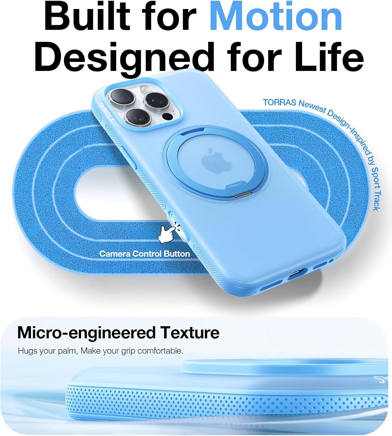 imageTORRAS 360 Magnetic Stand for iPhone 16 Pro Max Case Fit for MagSafe MilitaryGrade Protection Translucent Slim Case for iPhone 16 Pro Max Obsidian Black Ostand O3 Fitness SeriesCoastal Blue