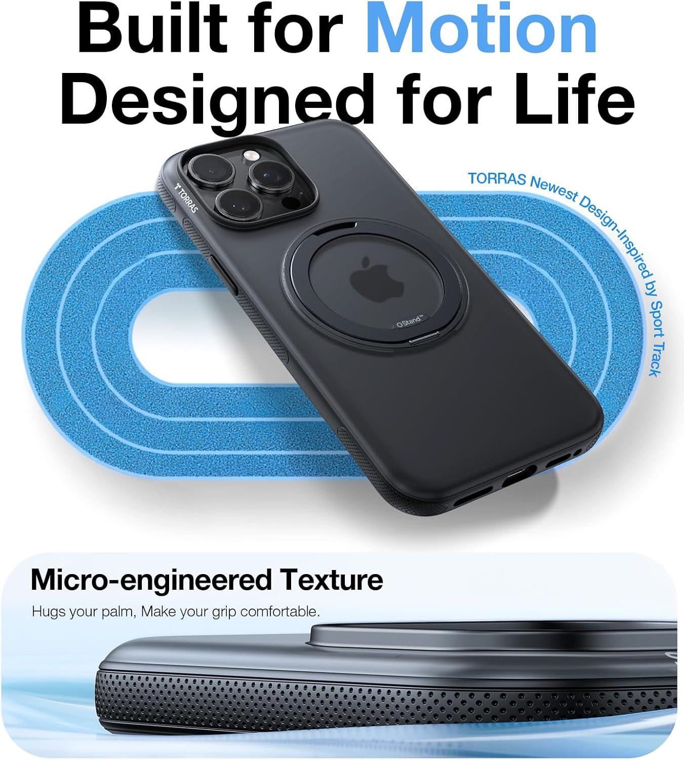 imageTORRAS 360 Magnetic Stand for iPhone 16 Pro Max Case Fit for MagSafe MilitaryGrade Protection Translucent Slim Case for iPhone 16 Pro Max Obsidian Black Ostand O3 Fitness SeriesCObsidian Black