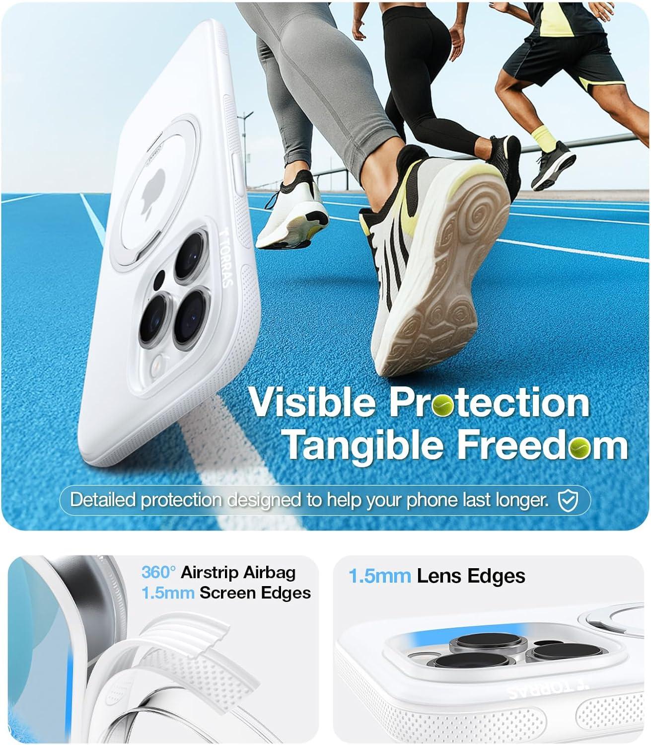 imageTORRAS 360 Magnetic Stand for iPhone 16 Pro Max Case Fit for MagSafe MilitaryGrade Protection Translucent Slim Case for iPhone 16 Pro Max Obsidian Black Ostand O3 Fitness SeriesGlacier White