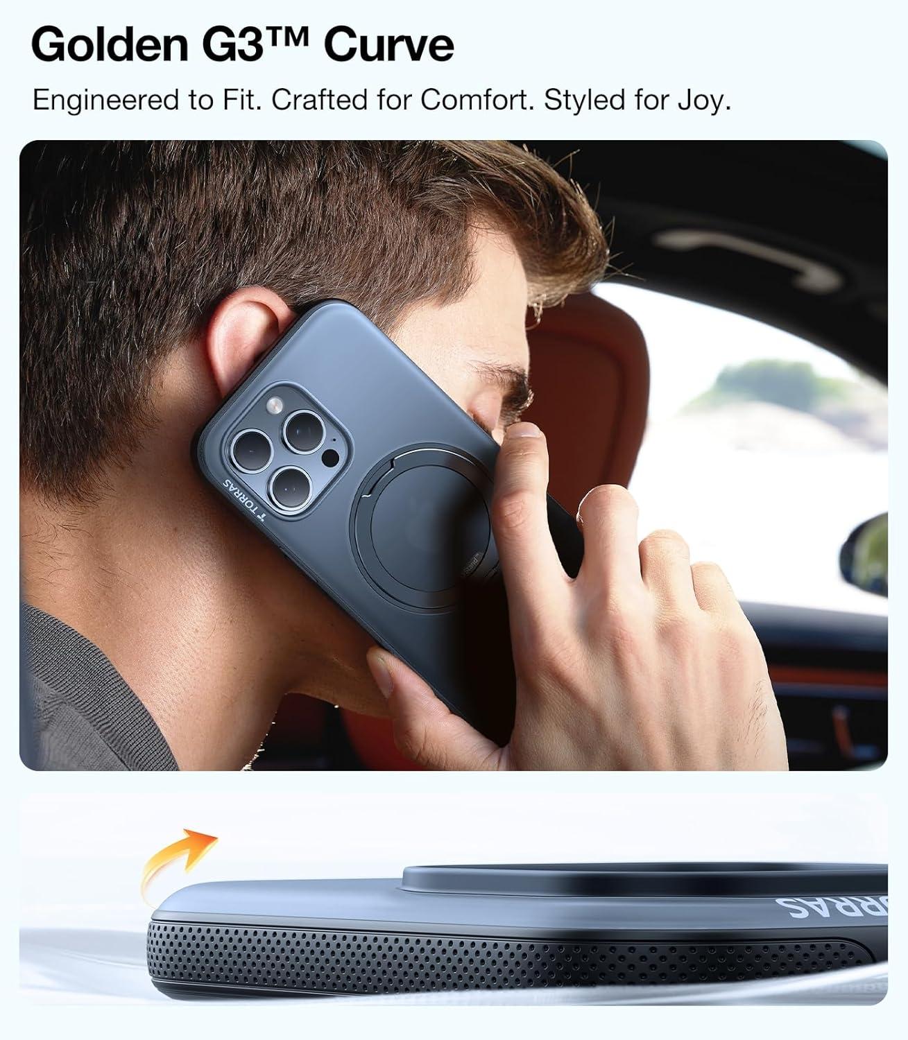 imageTORRAS 360 Magnetic Stand for iPhone 16 Pro Max Case Fit for MagSafe MilitaryGrade Protection Translucent Slim Case for iPhone 16 Pro Max Obsidian Black Ostand O3 Fitness SeriesObsidian Black