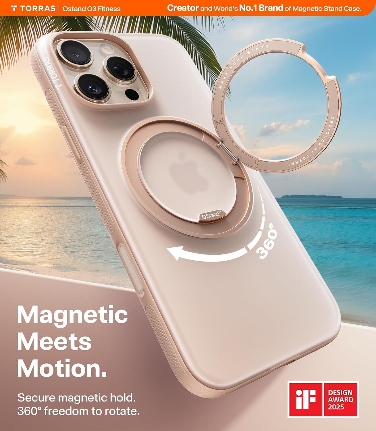 imageTORRAS 360 Magnetic Stand for iPhone 16 Pro Max Case Fit for MagSafe MilitaryGrade Protection Translucent Slim Case for iPhone 16 Pro Max Obsidian Black Ostand O3 Fitness SeriesDesert Titanium
