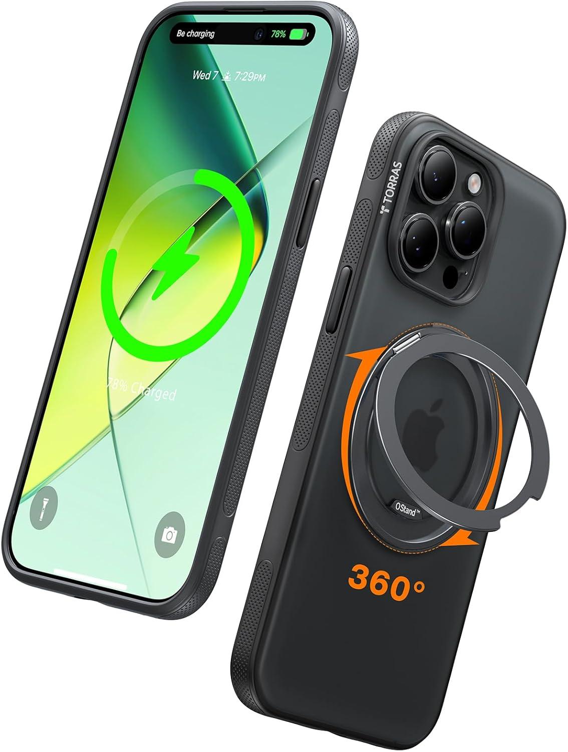 imageTORRAS 360 Magnetic Stand for iPhone 16 Pro Max Case Fit for MagSafe MilitaryGrade Protection Translucent Slim Case for iPhone 16 Pro Max Obsidian Black Ostand O3 Fitness SeriesCObsidian Black