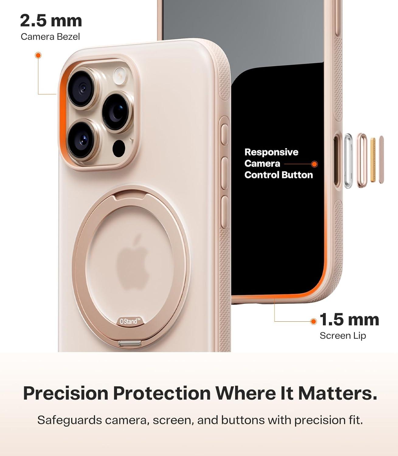 imageTORRAS 360 Magnetic Stand for iPhone 16 Pro Max Case Fit for MagSafe MilitaryGrade Protection Translucent Slim Case for iPhone 16 Pro Max Obsidian Black Ostand O3 Fitness SeriesDesert Titanium