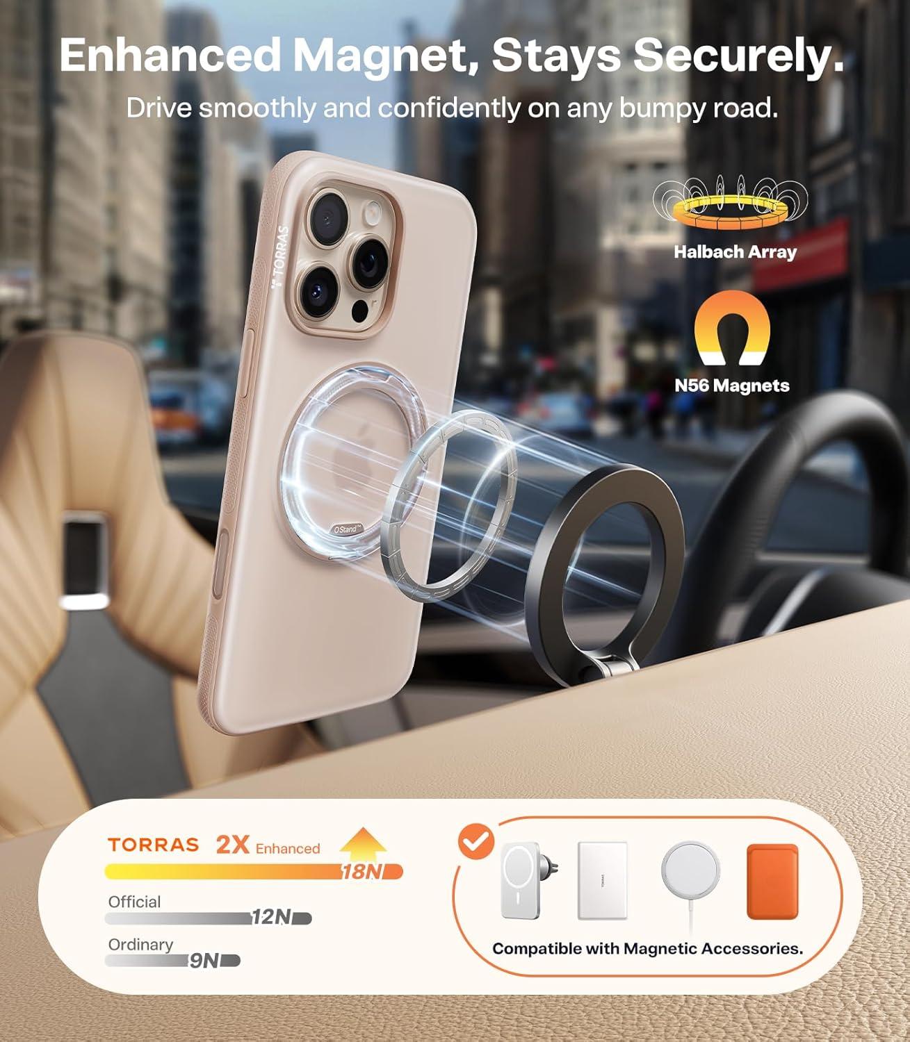 imageTORRAS 360 Magnetic Stand for iPhone 16 Pro Max Case Fit for MagSafe MilitaryGrade Protection Translucent Slim Case for iPhone 16 Pro Max Obsidian Black Ostand O3 Fitness SeriesDesert Titanium