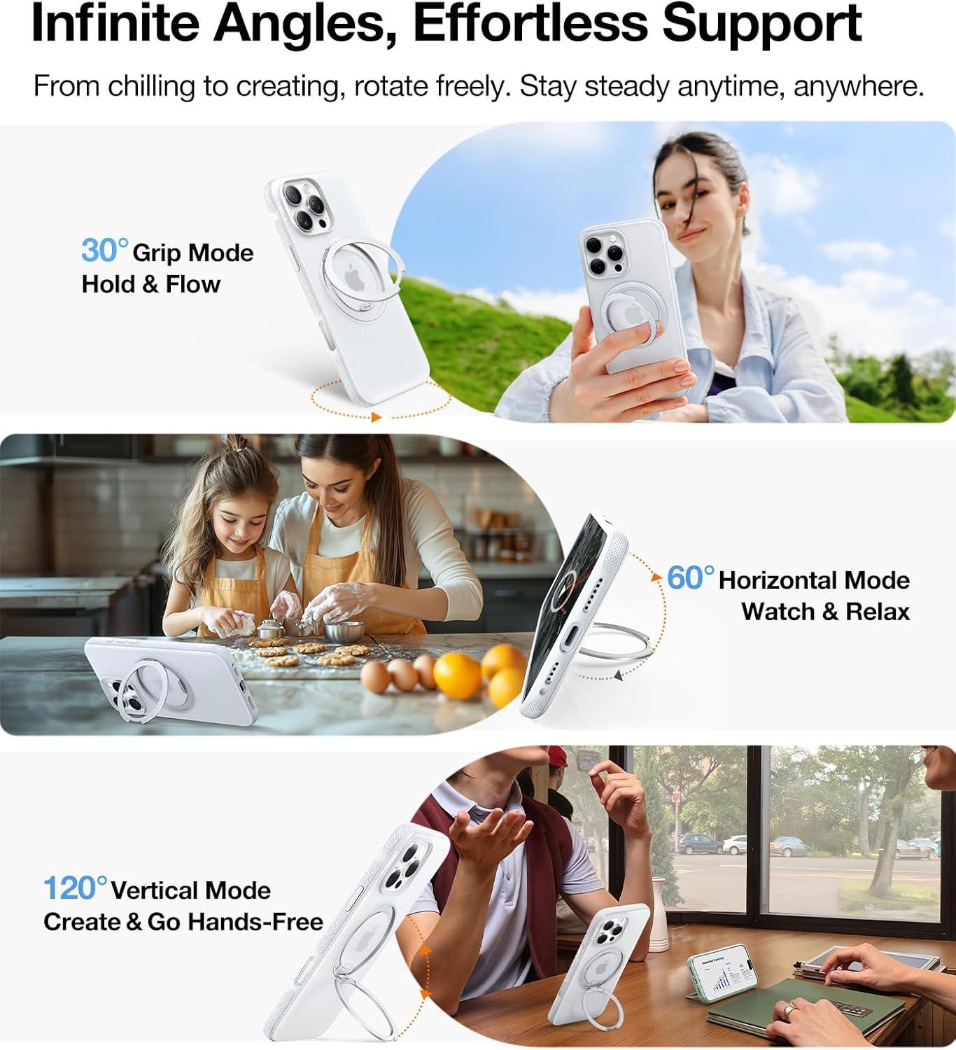 imageTORRAS 360 Magnetic Stand for iPhone 16 Pro Max Case Fit for MagSafe MilitaryGrade Protection Translucent Slim Case for iPhone 16 Pro Max Obsidian Black Ostand O3 Fitness SeriesGlacier White