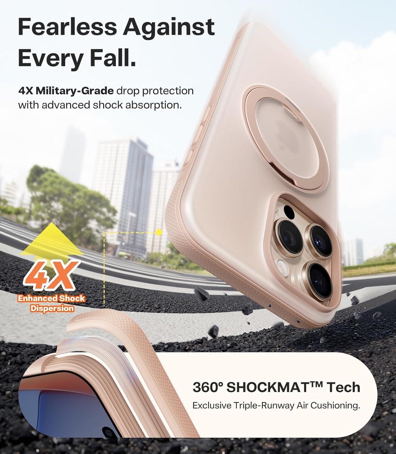 imageTORRAS 360 Magnetic Stand for iPhone 16 Pro Max Case Fit for MagSafe MilitaryGrade Protection Translucent Slim Case for iPhone 16 Pro Max Obsidian Black Ostand O3 Fitness SeriesDesert Titanium