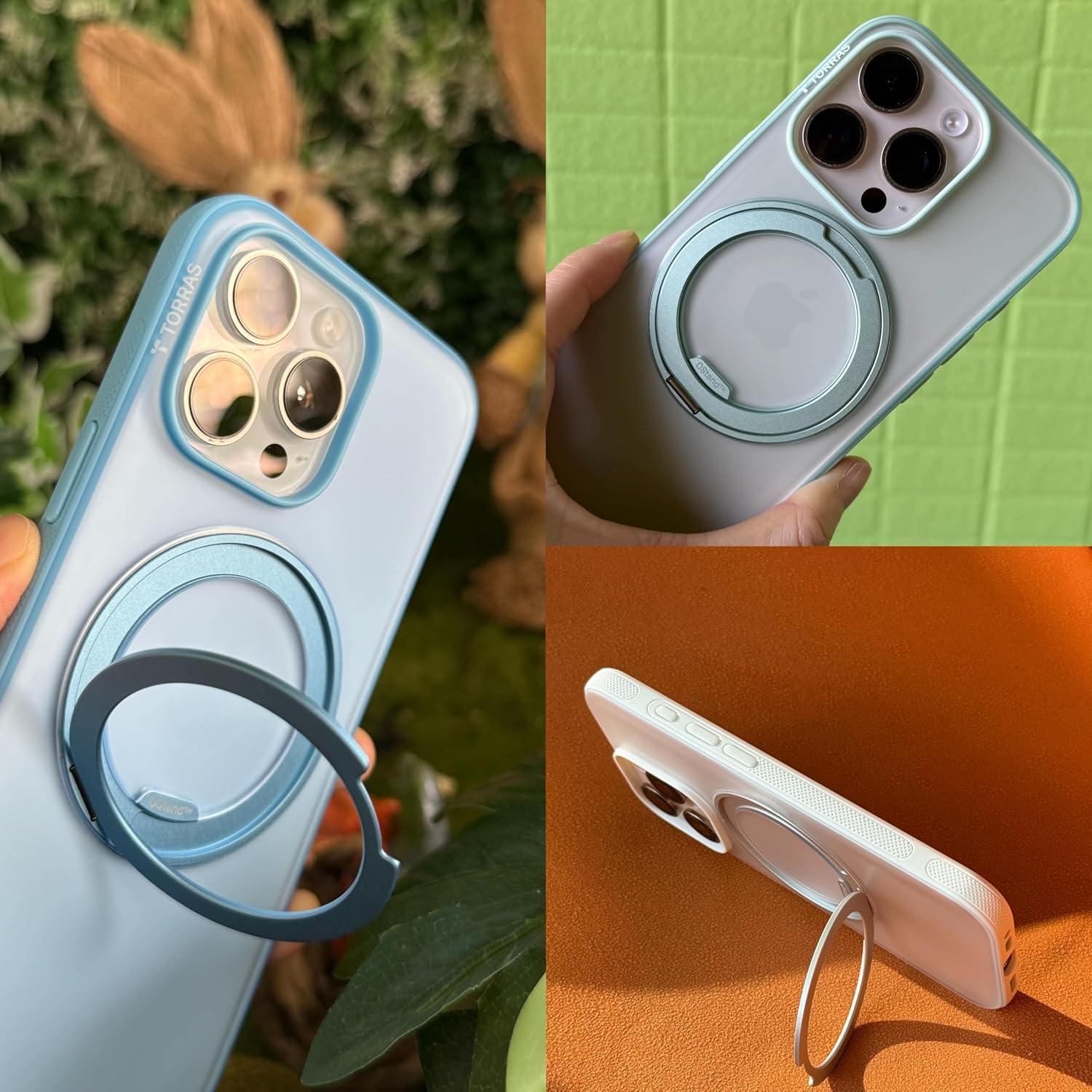 imageTORRAS 360 Magnetic Stand for iPhone 16 Pro Max Case Fit for MagSafe MilitaryGrade Protection Translucent Slim Case for iPhone 16 Pro Max Obsidian Black Ostand O3 Fitness SeriesMint Green