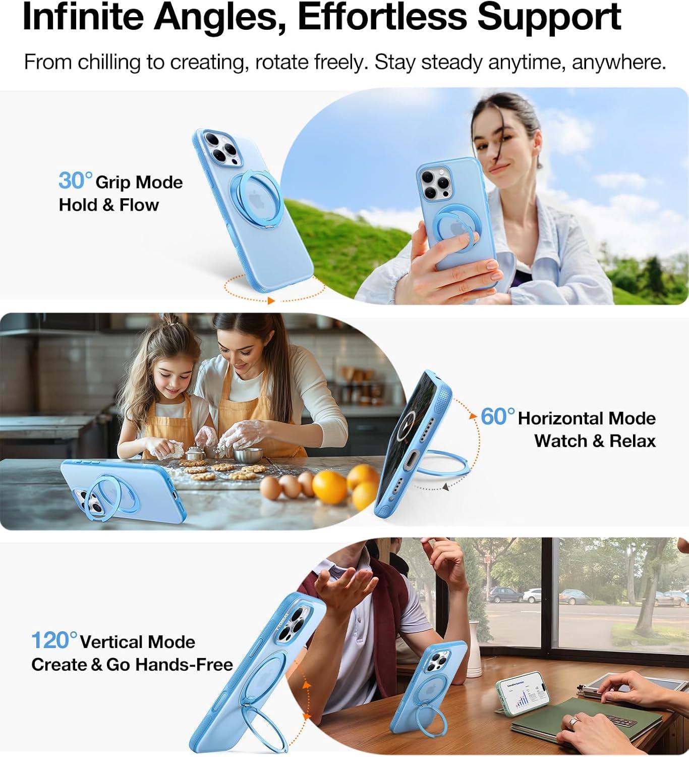 imageTORRAS 360 Magnetic Stand for iPhone 16 Pro Max Case Fit for MagSafe MilitaryGrade Protection Translucent Slim Case for iPhone 16 Pro Max Obsidian Black Ostand O3 Fitness SeriesCoastal Blue