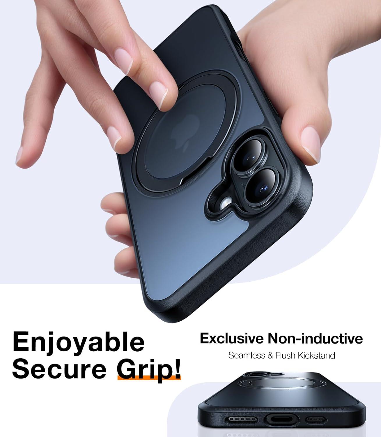 imageTORRAS 360 Rotatable Magnetic Ring for iPhone 16 Plus Case Fit for MagSafe with Stand Ring Holder 16FT Military Grade Shockproof Translucent Back Case for iPhone 16 Plus Phone Case Ostand BlackBlack