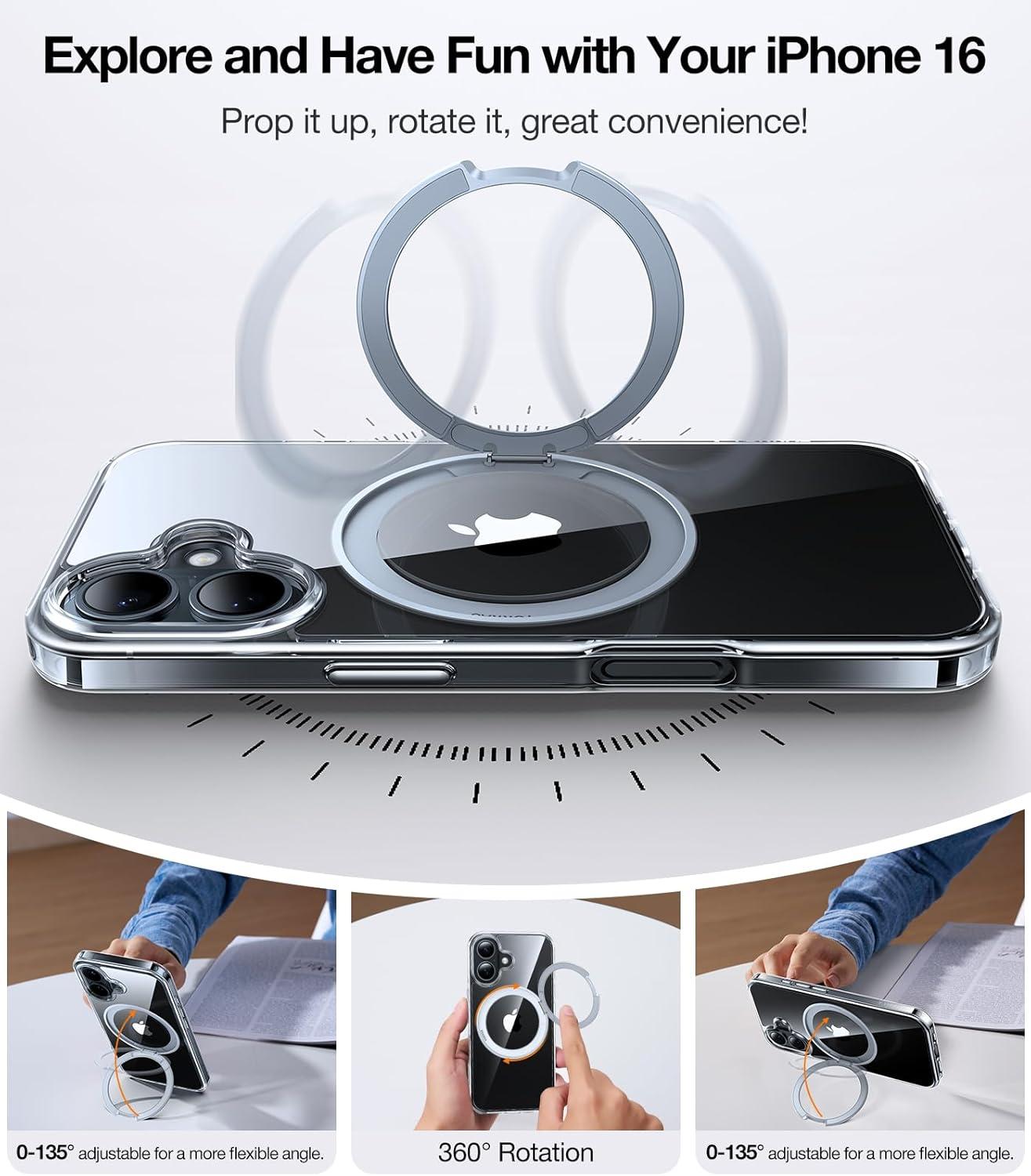 imageTORRAS 360 Rotatable Magnetic Ring for iPhone 16 Plus Case Fit for MagSafe with Stand Ring Holder 16FT Military Grade Shockproof Translucent Back Case for iPhone 16 Plus Phone Case Ostand BlackCrystal Clear