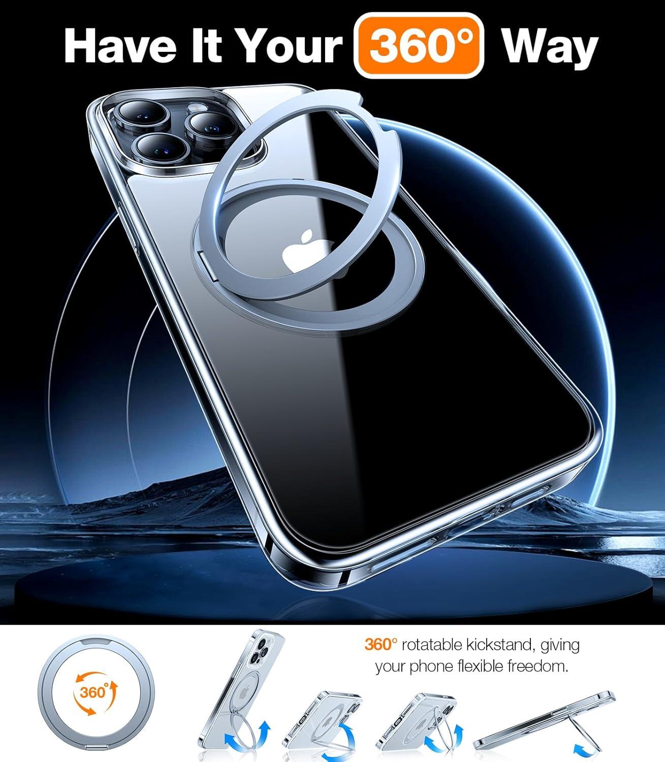 imageTORRAS 360 Rotatable Magnetic Ring for iPhone 16 Plus Case Fit for MagSafe with Stand Ring Holder 16FT Military Grade Shockproof Translucent Back Case for iPhone 16 Plus Phone Case Ostand BlackCrystal Clear
