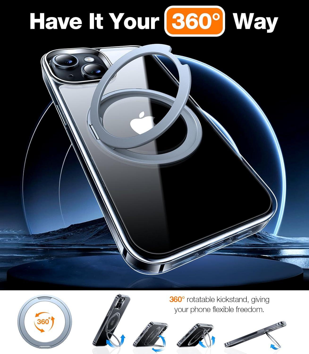 imageTORRAS 360 Rotatable Magnetic Ring for iPhone 16 Plus Case Fit for MagSafe with Stand Ring Holder 16FT Military Grade Shockproof Translucent Back Case for iPhone 16 Plus Phone Case Ostand BlackCrystal Clear