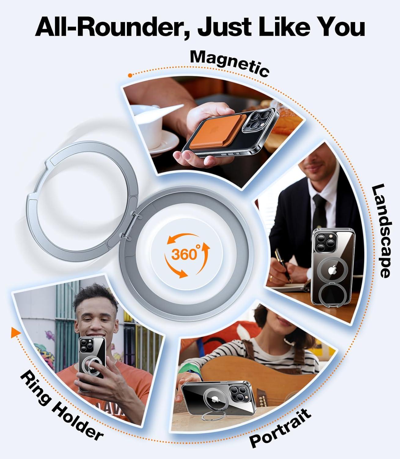 imageTORRAS 360 Rotatable Magnetic Ring for iPhone 16 Plus Case Fit for MagSafe with Stand Ring Holder 16FT Military Grade Shockproof Translucent Back Case for iPhone 16 Plus Phone Case Ostand BlackCrystal Clear