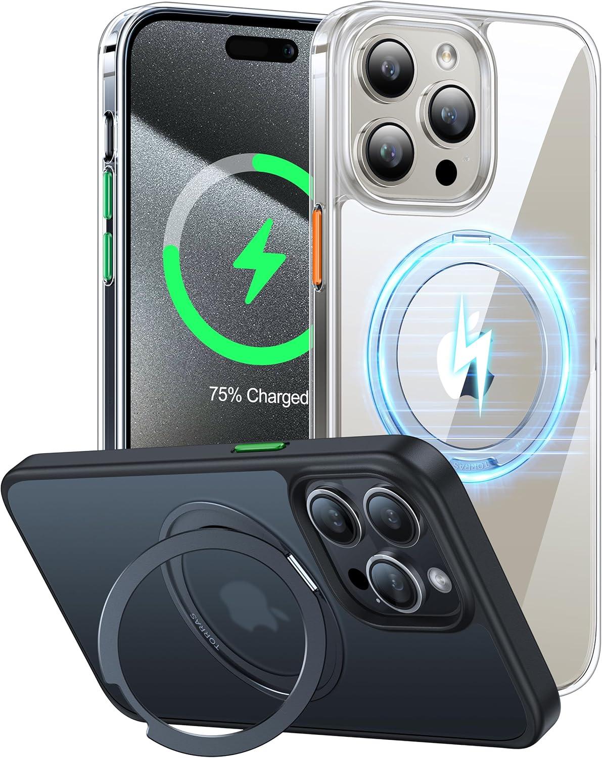 imageTORRAS 360 Rotatable Magnetic Ring for iPhone 16 Plus Case Fit for MagSafe with Stand Ring Holder 16FT Military Grade Shockproof Translucent Back Case for iPhone 16 Plus Phone Case Ostand BlackCrystal Clear