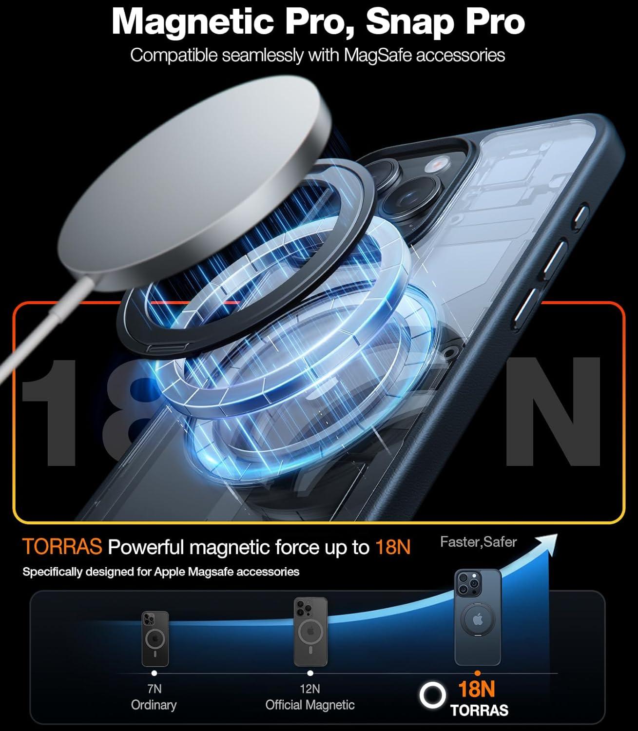 imageTORRAS 360 Rotatable Magnetic Ring for iPhone 16 Plus Case Fit for MagSafe with Stand Ring Holder 16FT Military Grade Shockproof Translucent Back Case for iPhone 16 Plus Phone Case Ostand BlackBlack