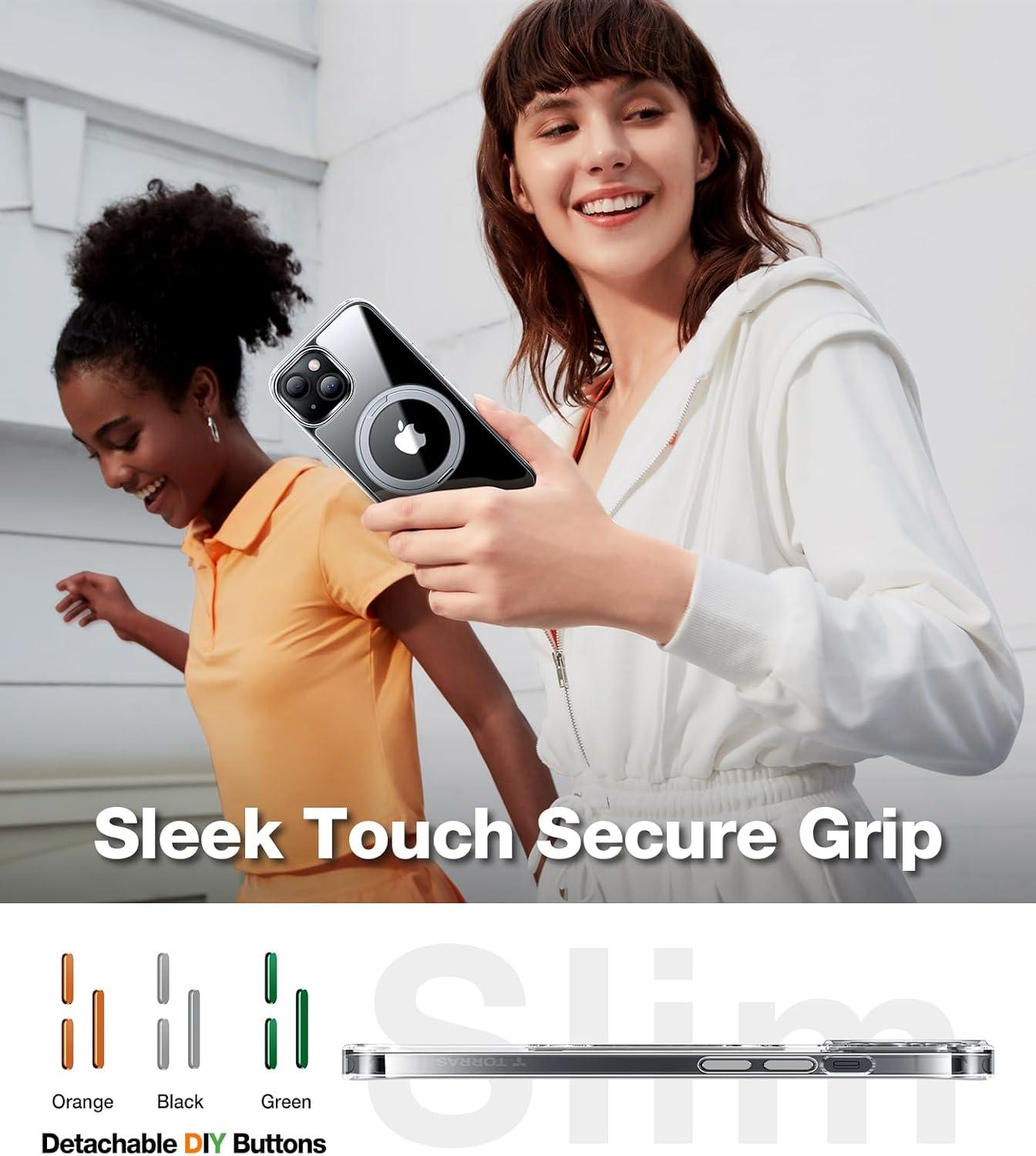 imageTORRAS 360 Rotatable Magnetic Ring for iPhone 16 Plus Case Fit for MagSafe with Stand Ring Holder 16FT Military Grade Shockproof Translucent Back Case for iPhone 16 Plus Phone Case Ostand BlackCrystal Clear