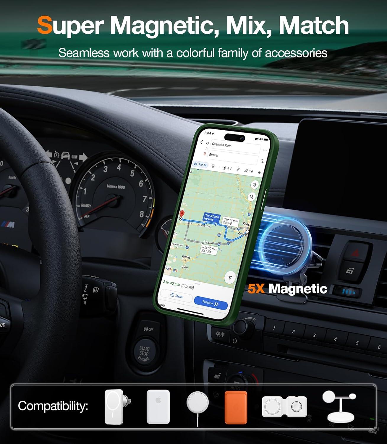 imageTORRAS 360 Rotatable Magnetic Ring for iPhone 16 Plus Case Fit for MagSafe with Stand Ring Holder 16FT Military Grade Shockproof Translucent Back Case for iPhone 16 Plus Phone Case Ostand BlackGreen