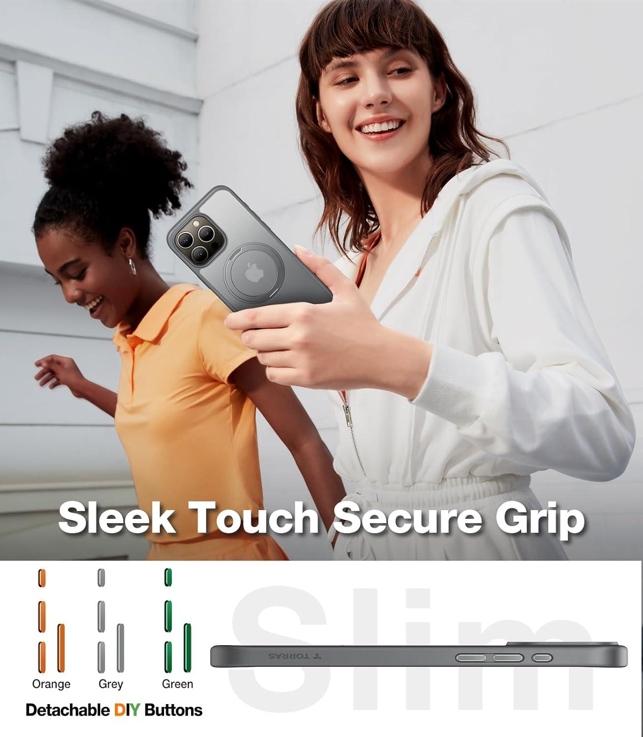 imageTORRAS 360 Rotatable Magnetic Ring for iPhone 16 Plus Case Fit for MagSafe with Stand Ring Holder 16FT Military Grade Shockproof Translucent Back Case for iPhone 16 Plus Phone Case Ostand BlackGray