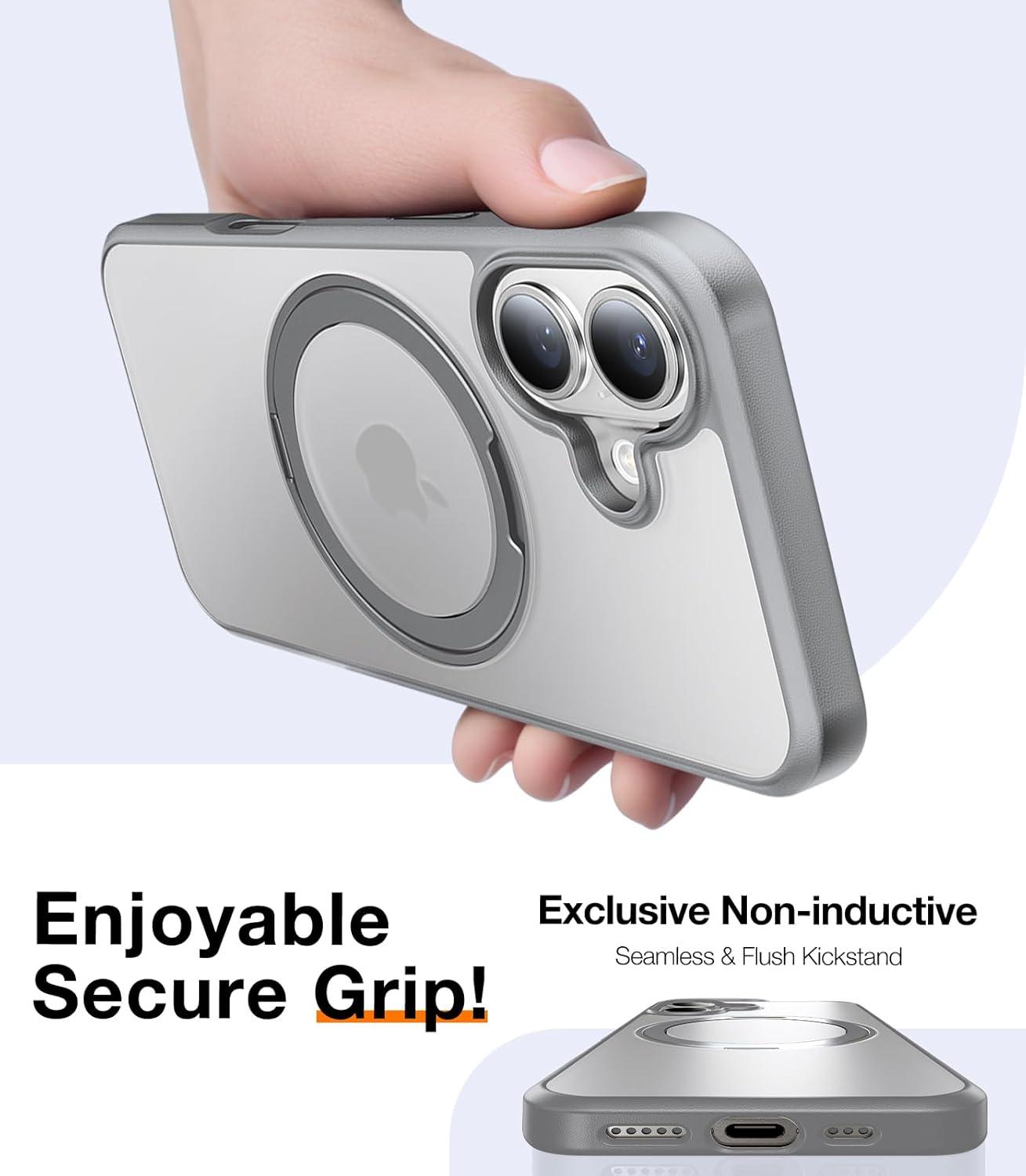 imageTORRAS 360 Rotatable Magnetic Ring for iPhone 16 Plus Case Fit for MagSafe with Stand Ring Holder 16FT Military Grade Shockproof Translucent Back Case for iPhone 16 Plus Phone Case Ostand BlackGray