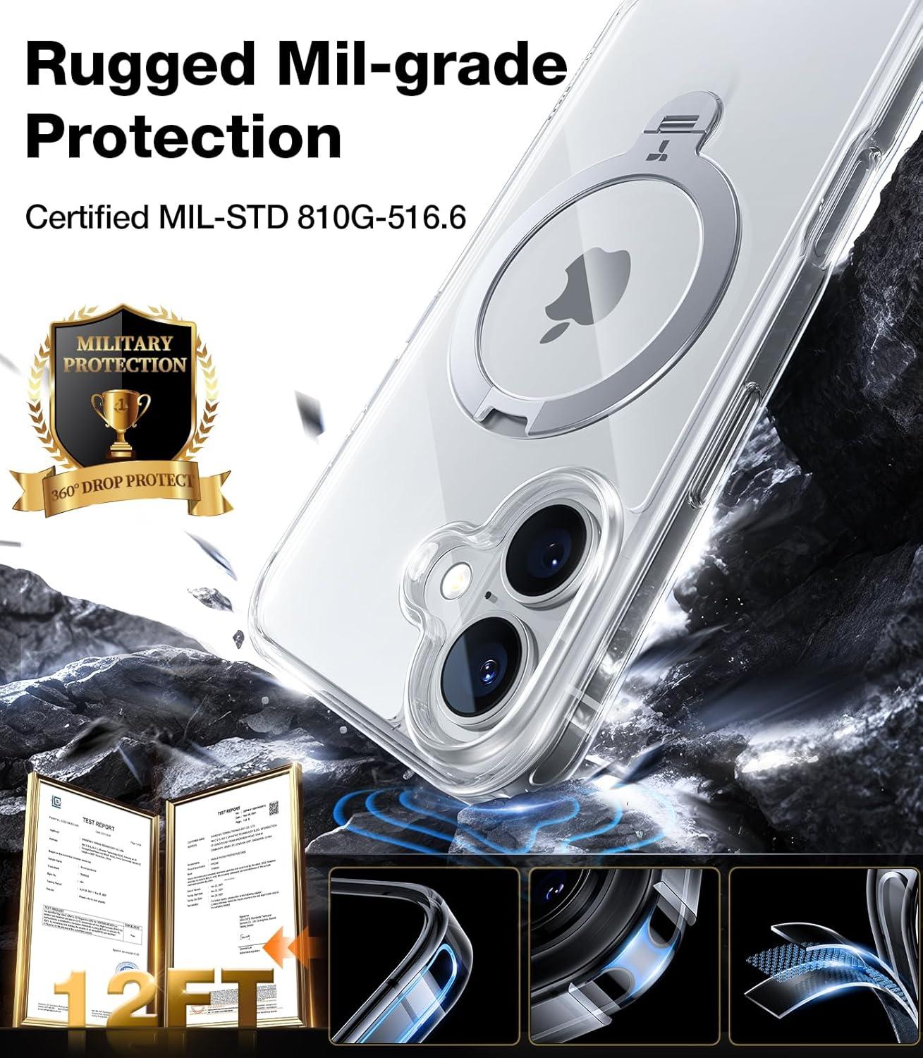 imageTORRAS 360 Spin Magnetic Stand for iPhone 16 Case 61 inch Compatible with Magsafe 12FT Military Grade Protection Shockproof Slim Case for iPhone 16 Phone Case with Kickstand amp Ring Holder BlackClear