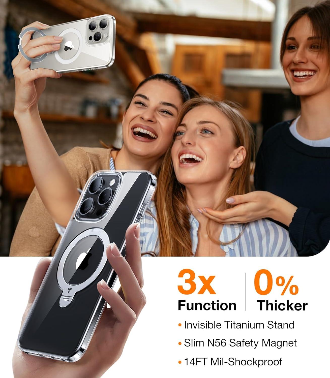 imageTORRAS 360 Spin Magnetic Stand for iPhone 16 Case 61 inch Compatible with Magsafe 12FT Military Grade Protection Shockproof Slim Case for iPhone 16 Phone Case with Kickstand amp Ring Holder BlackClear