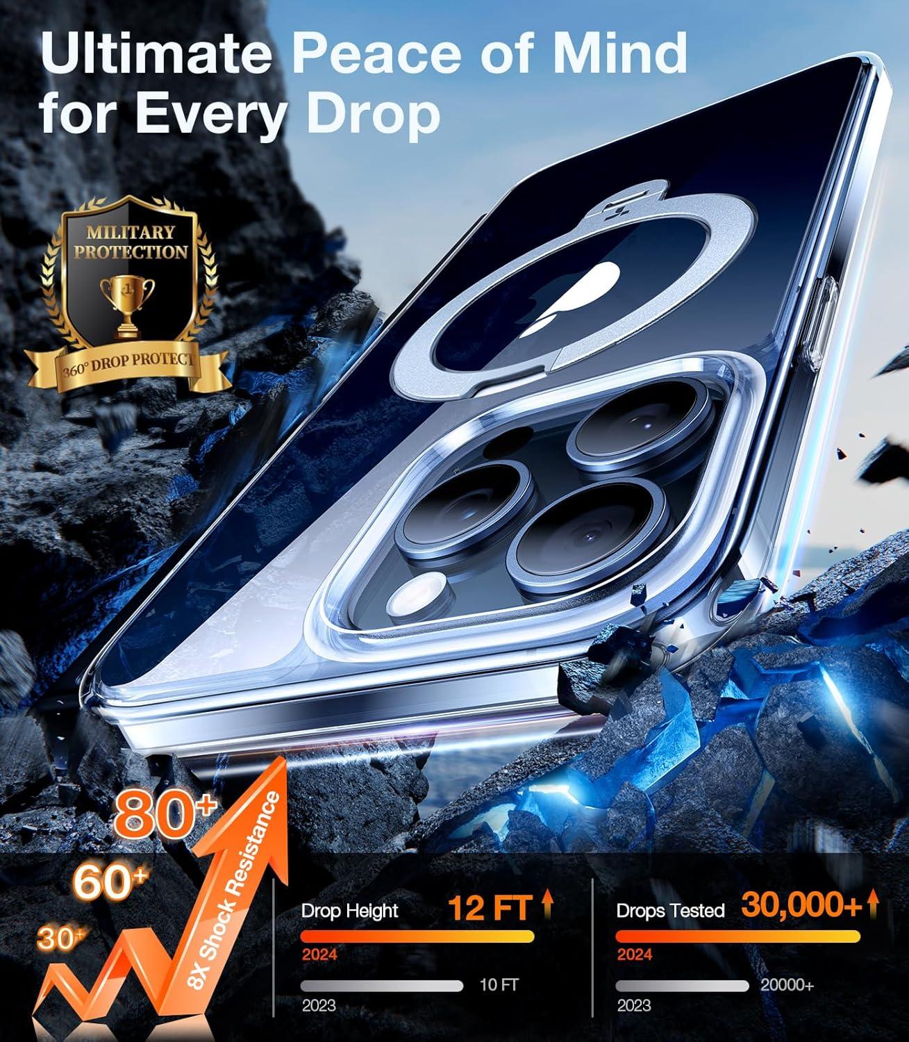 imageTORRAS 360 Spin Magnetic Stand for iPhone 16 Case 61 inch Compatible with Magsafe 12FT Military Grade Protection Shockproof Slim Case for iPhone 16 Phone Case with Kickstand amp Ring Holder BlackClear