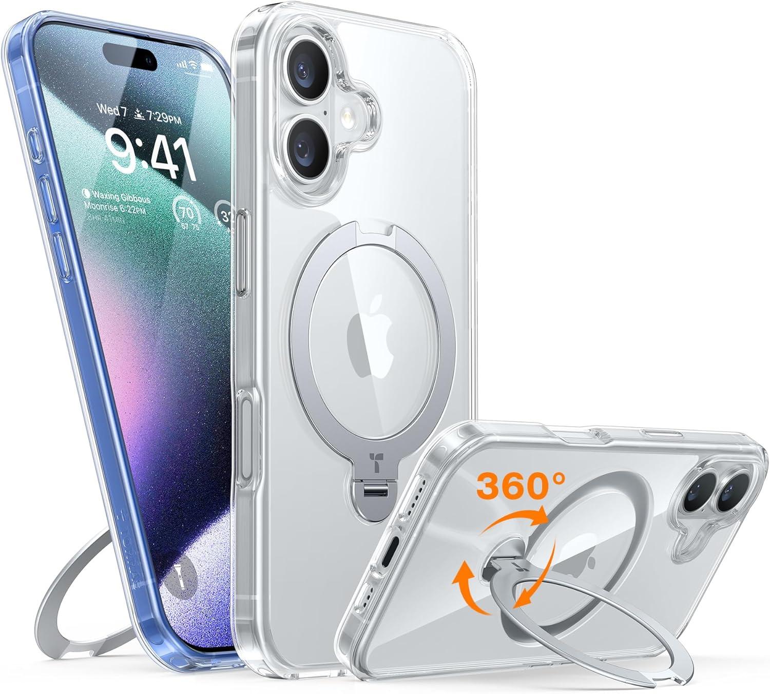 imageTORRAS 360 Spin Magnetic Stand for iPhone 16 Case 61 inch Compatible with Magsafe 12FT Military Grade Protection Shockproof Slim Case for iPhone 16 Phone Case with Kickstand amp Ring Holder BlackClear