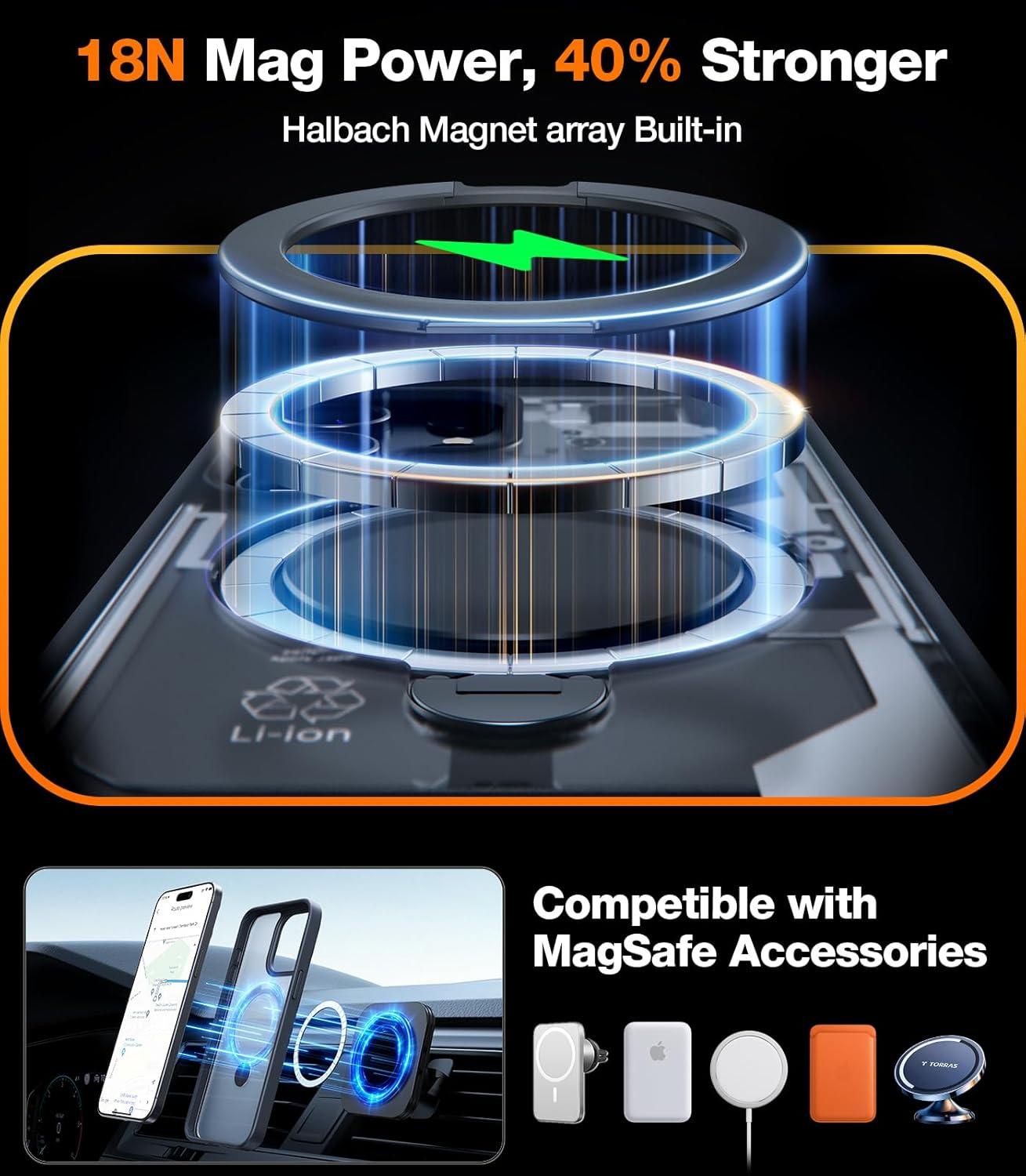 imageTORRAS 360 Spin Magnetic Stand for iPhone 16 Case 61 inch Compatible with Magsafe 12FT Military Grade Protection Shockproof Slim Case for iPhone 16 Phone Case with Kickstand amp Ring Holder BlackBlack