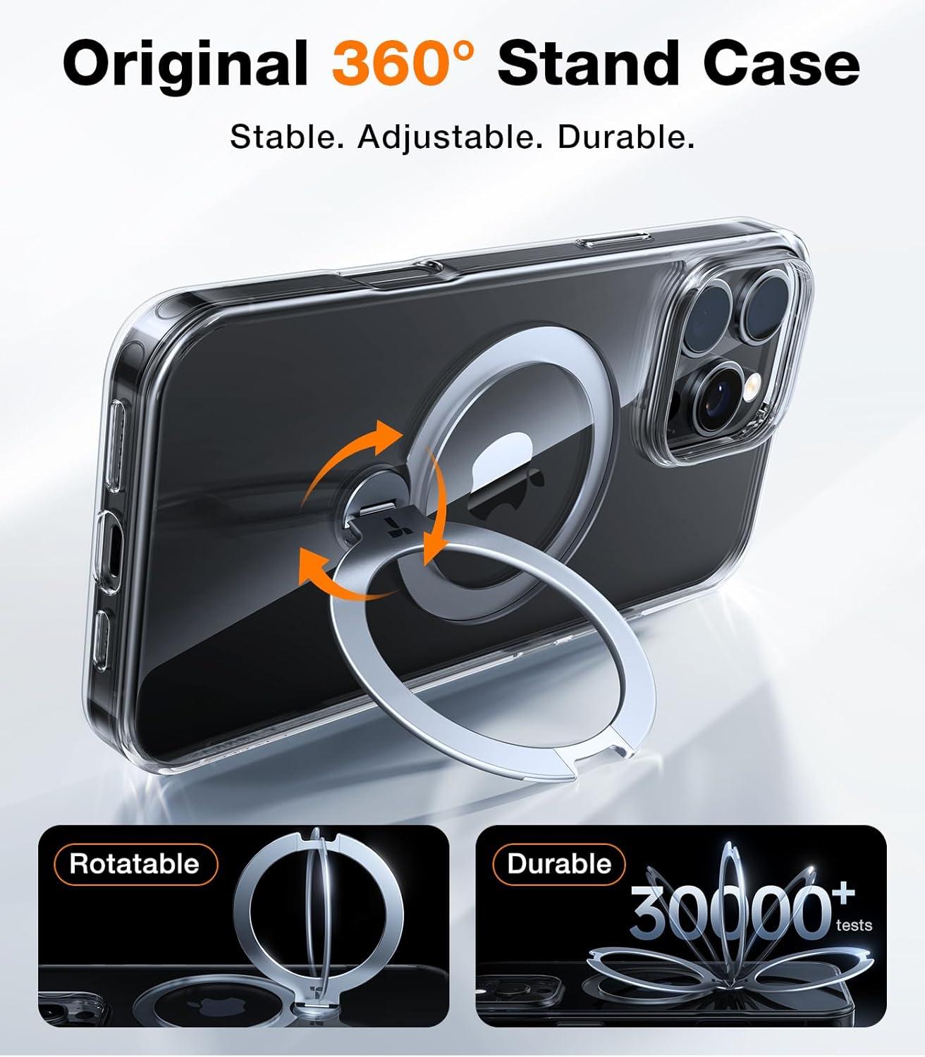 imageTORRAS 360 Spin Magnetic Stand for iPhone 16 Case 61 inch Compatible with Magsafe 12FT Military Grade Protection Shockproof Slim Case for iPhone 16 Phone Case with Kickstand amp Ring Holder BlackClear