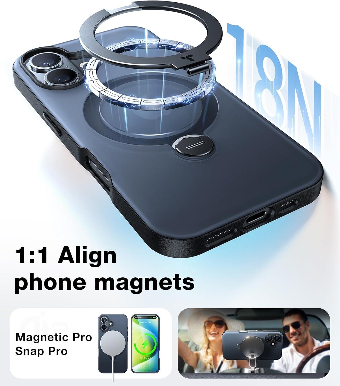 imageTORRAS 360 Spin Magnetic Stand for iPhone 16 Case 61 inch Compatible with Magsafe 12FT Military Grade Protection Shockproof Slim Case for iPhone 16 Phone Case with Kickstand amp Ring Holder BlackBlack