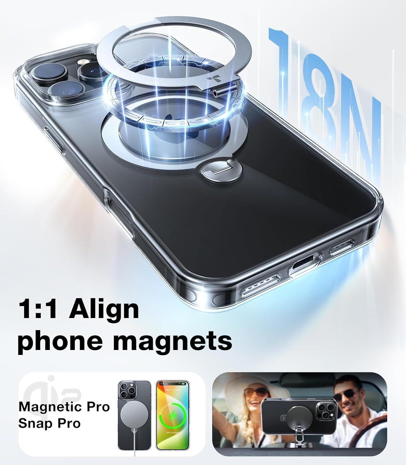 imageTORRAS 360 Spin Magnetic Stand for iPhone 16 Case 61 inch Compatible with Magsafe 12FT Military Grade Protection Shockproof Slim Case for iPhone 16 Phone Case with Kickstand amp Ring Holder BlackClear