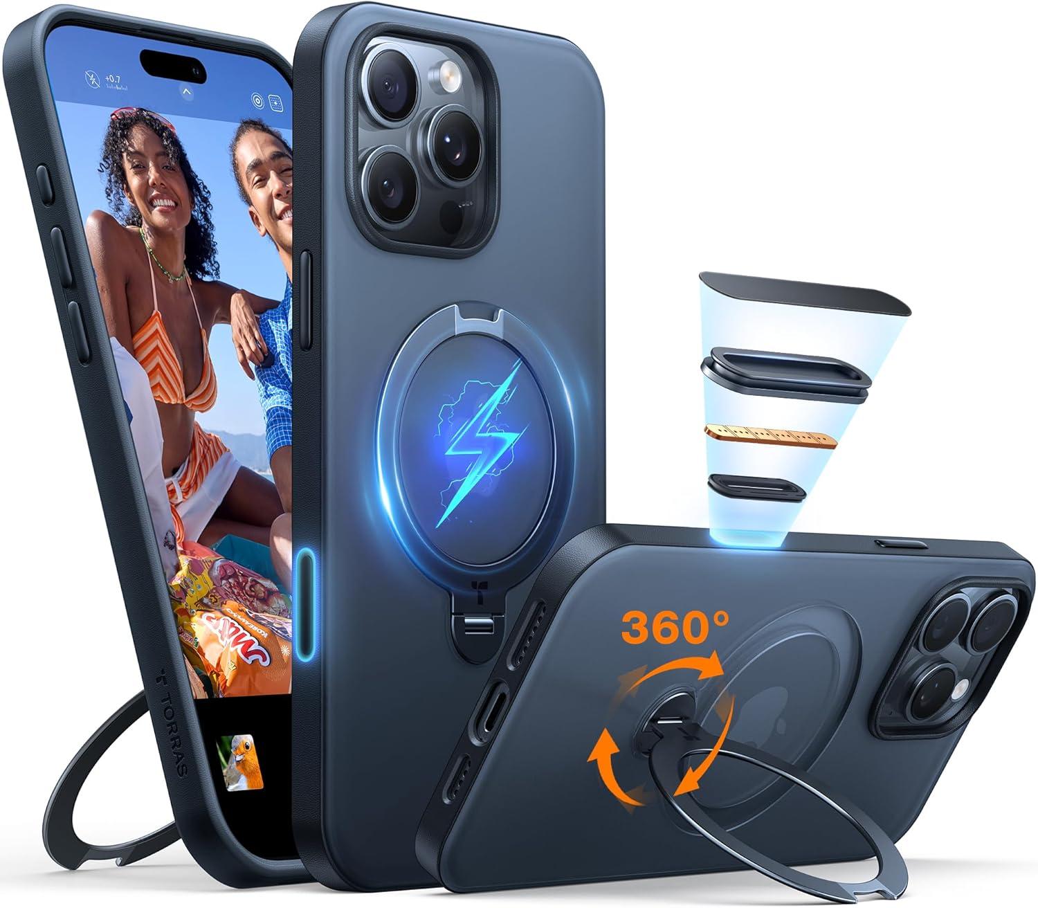 imageTORRAS 360 Spin Magnetic Stand for iPhone 16 Case 61 inch Compatible with Magsafe 12FT Military Grade Protection Shockproof Slim Case for iPhone 16 Phone Case with Kickstand amp Ring Holder BlackBlack