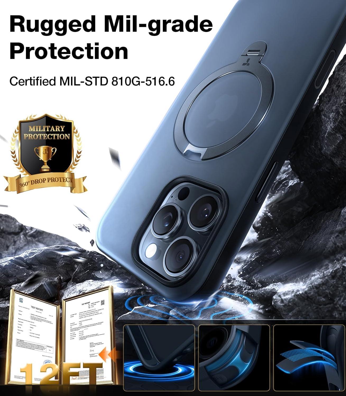 imageTORRAS 360 Spin Magnetic Stand for iPhone 16 Case 61 inch Compatible with Magsafe 12FT Military Grade Protection Shockproof Slim Case for iPhone 16 Phone Case with Kickstand amp Ring Holder BlackBlack