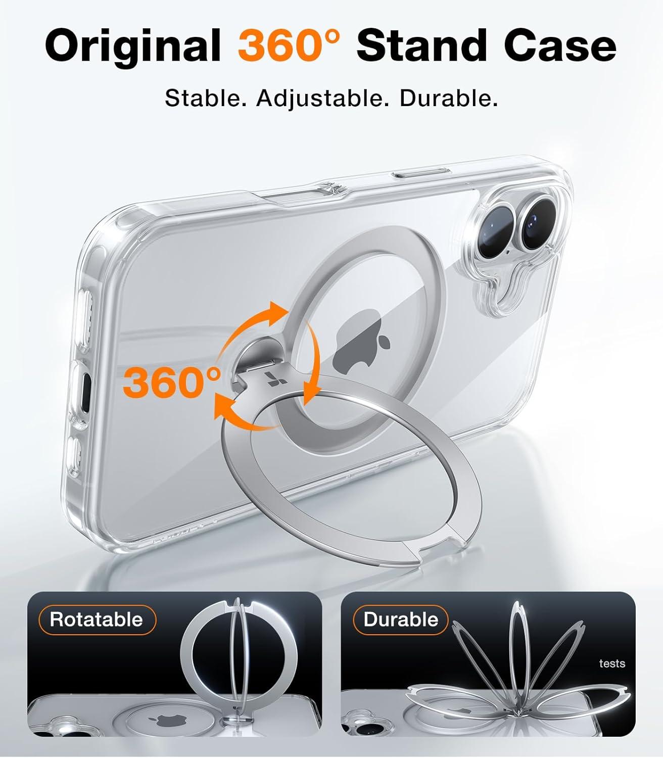imageTORRAS 360 Spin Magnetic Stand for iPhone 16 Case 61 inch Compatible with Magsafe 12FT Military Grade Protection Shockproof Slim Case for iPhone 16 Phone Case with Kickstand amp Ring Holder BlackClear