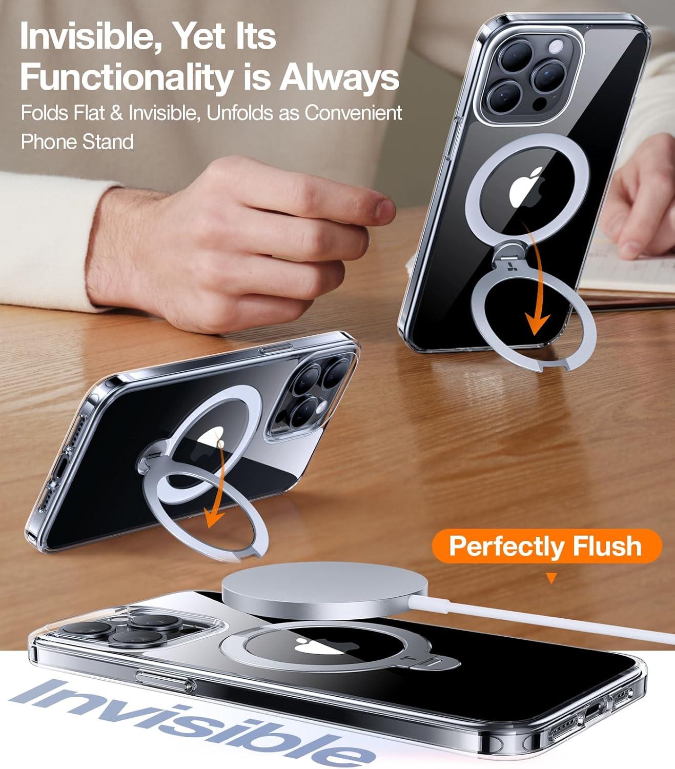 imageTORRAS 360 Spin Magnetic Stand for iPhone 16 Case 61 inch Compatible with Magsafe 12FT Military Grade Protection Shockproof Slim Case for iPhone 16 Phone Case with Kickstand amp Ring Holder BlackClear