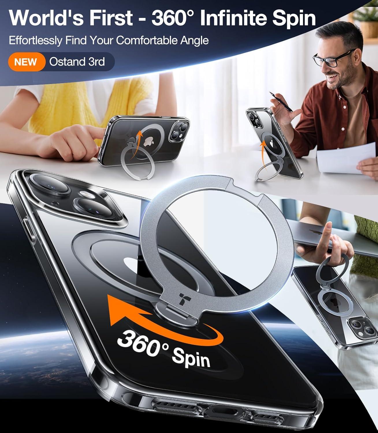 imageTORRAS 360 Spin Magnetic Stand for iPhone 16 Case 61 inch Compatible with Magsafe 12FT Military Grade Protection Shockproof Slim Case for iPhone 16 Phone Case with Kickstand amp Ring Holder BlackClear