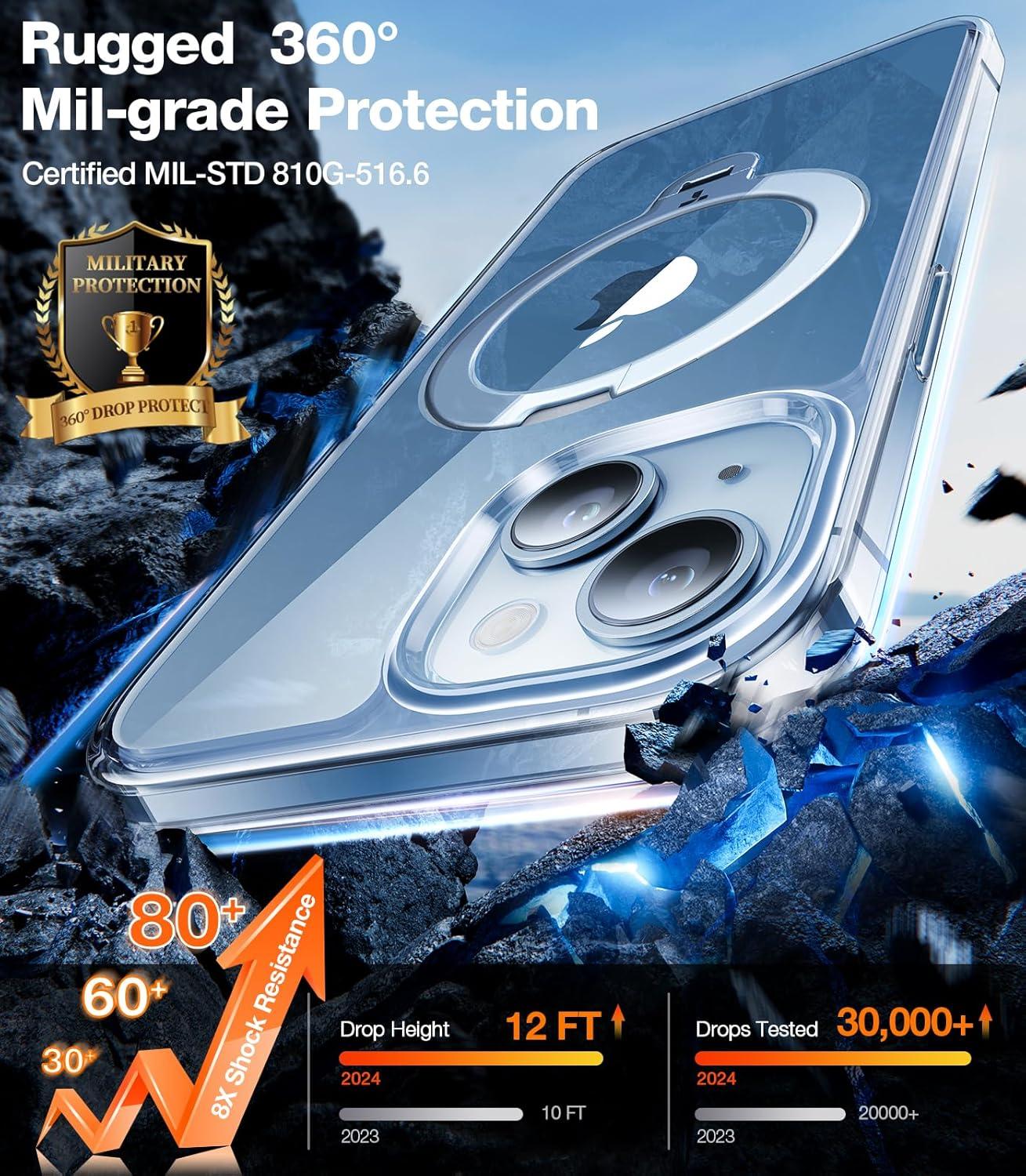 imageTORRAS 360 Spin Magnetic Stand for iPhone 16 Case 61 inch Compatible with Magsafe 12FT Military Grade Protection Shockproof Slim Case for iPhone 16 Phone Case with Kickstand amp Ring Holder BlackClear