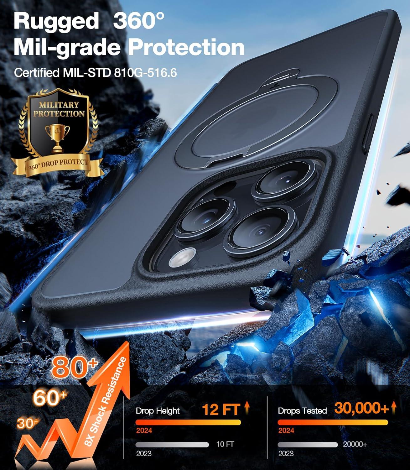 imageTORRAS 360 Spin Magnetic Stand for iPhone 16 Case 61 inch Compatible with Magsafe 12FT Military Grade Protection Shockproof Slim Case for iPhone 16 Phone Case with Kickstand amp Ring Holder BlackBlack