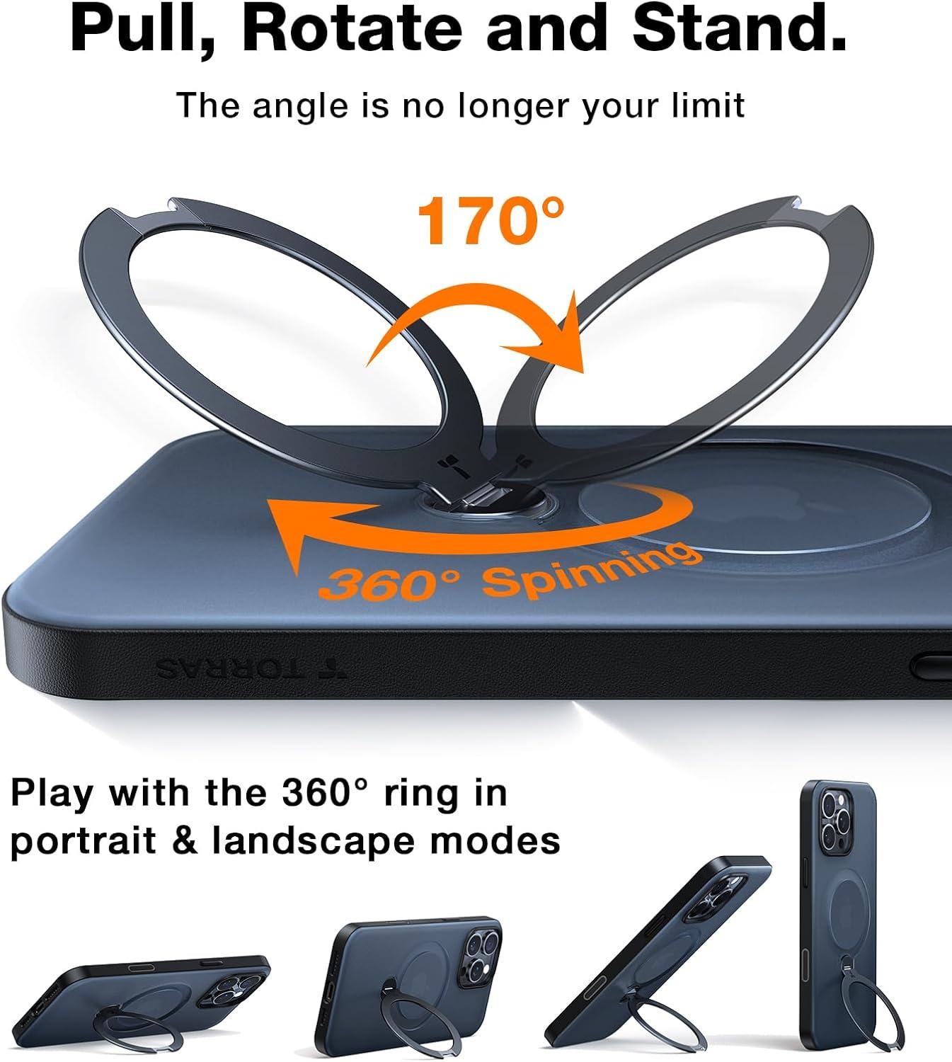 imageTORRAS 360 Spin Magnetic Stand for iPhone 16 Case 61 inch Compatible with Magsafe 12FT Military Grade Protection Shockproof Slim Case for iPhone 16 Phone Case with Kickstand amp Ring Holder BlackBlack