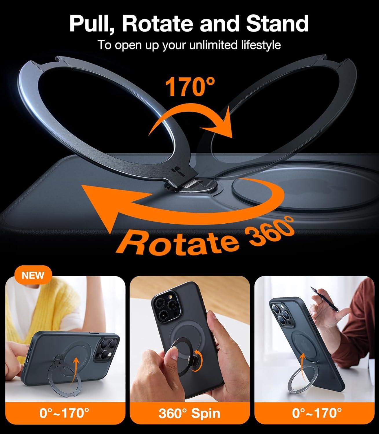 imageTORRAS 360 Spin Magnetic Stand for iPhone 16 Case 61 inch Compatible with Magsafe 12FT Military Grade Protection Shockproof Slim Case for iPhone 16 Phone Case with Kickstand amp Ring Holder BlackBlack